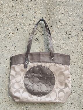 Coach Signature Tote Bag in Taupe and Brown